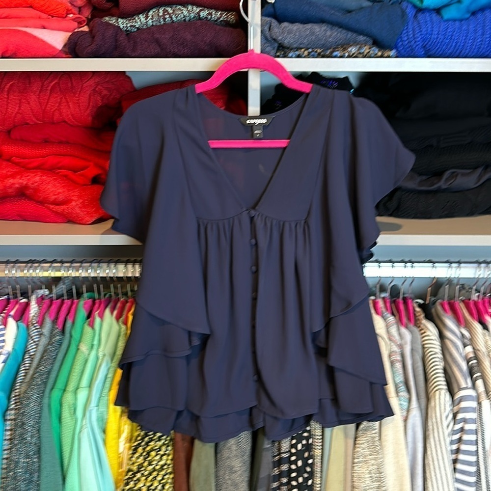 Express navy short sleeve v neck blouse size S​